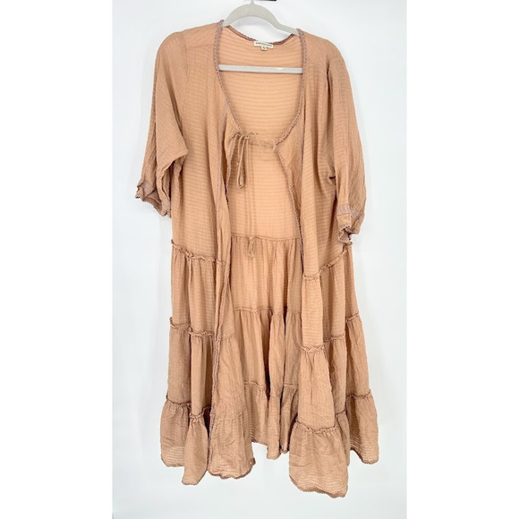 Earthbound Trading Co Cardigan Women XL Brown Kimono Tiered Duster Boho Tie Lace - Picture 1 of 8